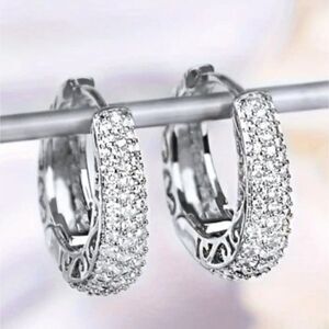Glittering Gold or Silver Plated Hoop Earrings with Micro Zircons